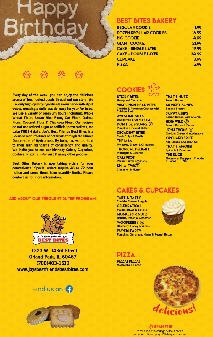 Bakery Menu